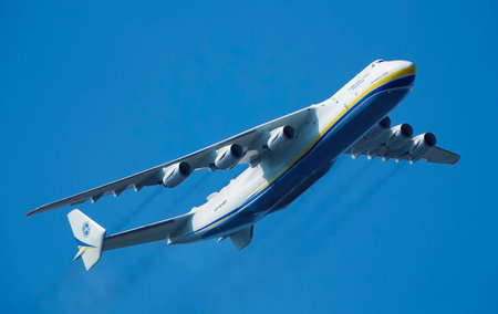 Kyiv, Ukraine August 24, 2021: An-225 MRIYA aircraft at the celebration of 30 years of independence...