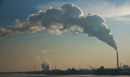 Kiev, Ukraine January 19, 2021: Chimneys smoke, polluting the air in the city worsening the environmentのeditorial素材