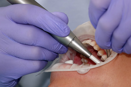 Kiev, Ukraine August 22, 2020: Dentist doctor works with a patient close-up