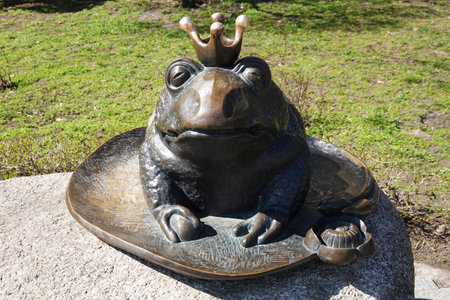 Kiev, Ukraine April 11, 2021: Statue "Princess Frog" Sculptor A. Shamshura Uzhgorod Kievans from TOV "MZHK Obolon"のeditorial素材