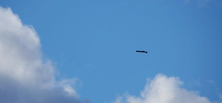 Kyiv, Ukraine November 2, 2024: An unmanned attack drone in the skies over Ukraine