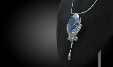 Big saphire necklace with diamondsの写真素材