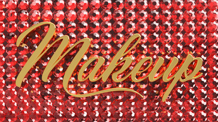 Makeup In Gold On Red Rhinestone Backgroundの写真素材