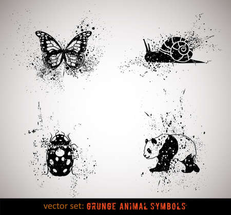Selected grungy animals symbols/icons. Vector Illustration. のイラスト素材