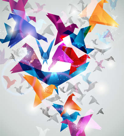 Paper Flight. Origami Birds. Abstract Vector Illustration.のイラスト素材