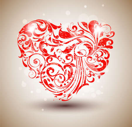 Red floral grunge heart のイラスト素材