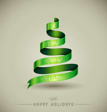 Creative Christmas tree, &quot,A Very Merry Christmas&quot, massage over green ribbon.のイラスト素材