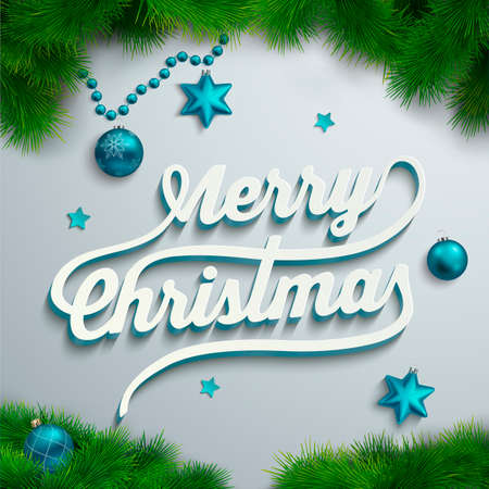 Merry Christmas lettering over holiday backgroundのイラスト素材
