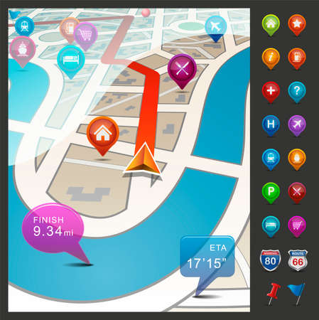 Navigational Map with Iconsのイラスト素材