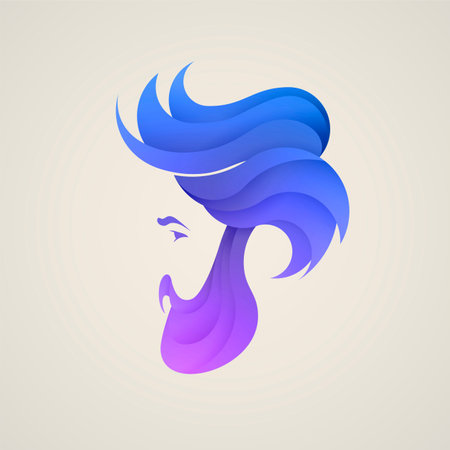 Stylizes man's head with hair logotype. Logo design for hair and barber salonのイラスト素材