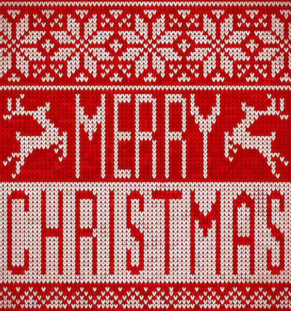 Merry Christmas, knitting pattern with a reindeer and snowflakes. Knitted sweater design.のイラスト素材