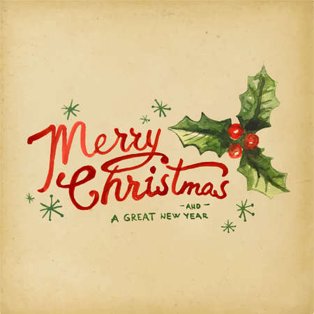 Holiday Greeting Card, Retro style watercolor illustrationのイラスト素材