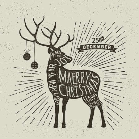 Reindeer Holiday Card, graphic style typographyのイラスト素材