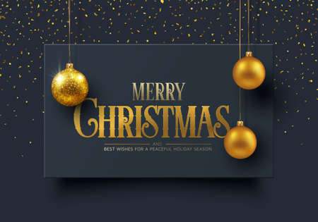 Holiday Greeting Card, gold ornaments over dark color.のイラスト素材