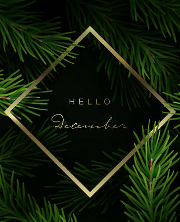 Christmas frame with fir tree branches and hand lettering.のイラスト素材