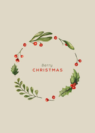 Watercolor Chrismtas card collection. Christmas elements and typography. Vector Illustration.のイラスト素材