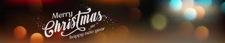 Christmas background, banner, frame, header, or greeting card design with bokeh lights and typography.のイラスト素材