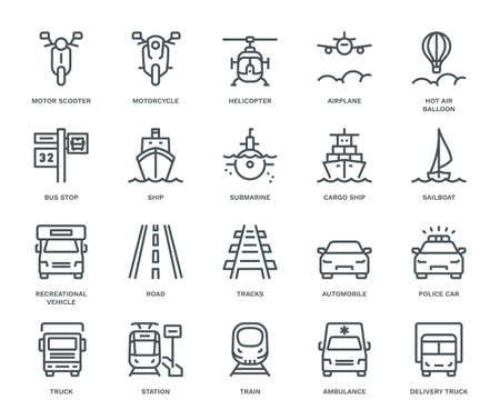 Transportation Icons,  front View, part III. Monoline concept
The icons were created on a 48x48 pixel aligned, perfect grid providing a clean and crisp appearance. Adjustable stroke weight.の写真素材