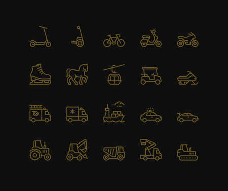 Transportation Icons, side view, part I.  Monoline concept.
The icons were created on a 48x48 pixel aligned, perfect grid providing a clean and crisp appearance. Adjustable stroke weight. の写真素材