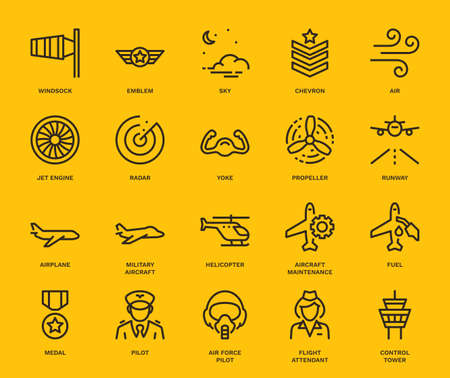 Aviation Icons,  Monoline concept
The icons were created on a 48x48 pixel aligned, perfect grid providing a clean and crisp appearance. Adjustable stroke weight.のイラスト素材