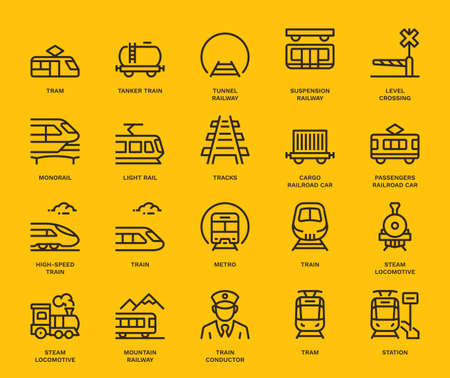 Rail Transport Icons,  Monoline concept
The icons were created on a 48x48 pixel aligned, perfect grid providing a clean and crisp appearance. Adjustable stroke weight.のイラスト素材