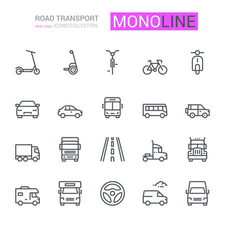 Road Transport Icons, Mix View.  Monoline concept
The icons were created on a 48x48 pixel aligned, perfect grid providing a clean and crisp appearance. Adjustable stroke weight.のイラスト素材