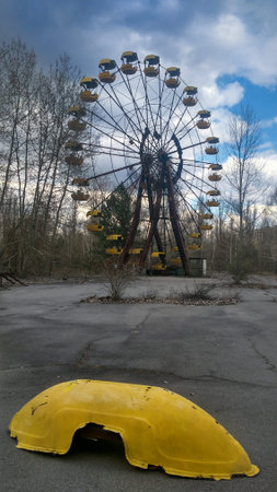 carousel in old ruined abandoned city Pripyat after nuclear disaster