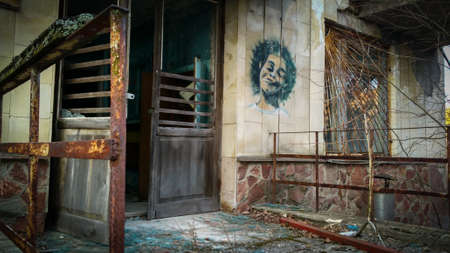 in old ruined abandoned city Pripyat after nuclear disasterの写真素材