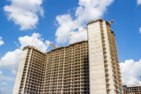 St Petersburg, Russia — July 28, 2016: Construction of an apartment building on the sky background