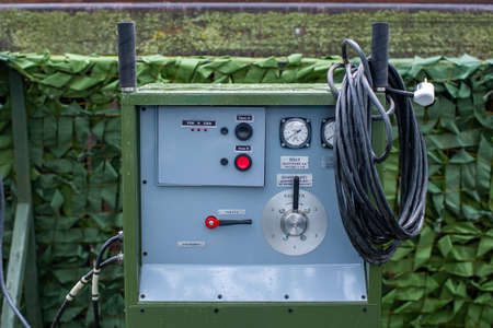 Naval Military Exhibition. A pressure control panel under water with regulators and buttons on a military ship pontoon. Russia, Volgodonsk, Romanovskaya 07 June 2021.のeditorial素材