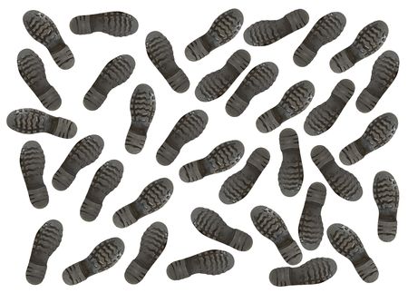 Traces of army boots on a white backgroundの写真素材