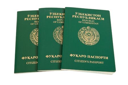 Uzbekistan passports on white backgroundの写真素材