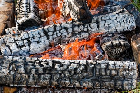 Fire in a fireplaceの写真素材