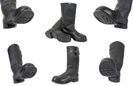 Black army boots on white background