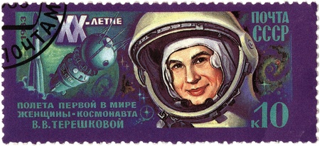 USSR - CIRCA 1983 : A postage stamp printed in USSR shows Valentina Tereshkova first woman in space, circa 1983のeditorial素材