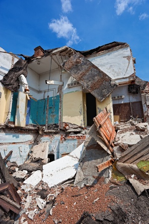 Destroyed building, can be used as demolition, earthquake, bomb, terrorist attack or natural disaster.のeditorial素材