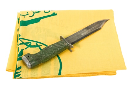 Army knife and flag of Hezbollahの写真素材