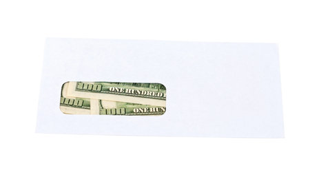 US dollars in the envelope isolated on white background 