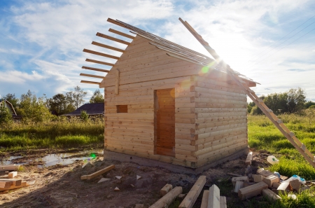 Construction of a new wooden house の写真素材