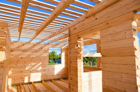 Construction of a new wooden houseの写真素材