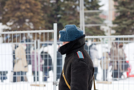 SAMARA, RUSSIA - March 6:Russian policeman in winter wear on March 6, 2012 in Samara, Russia