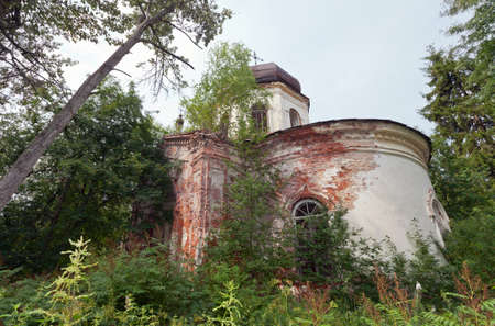 Old deserted church in Novgorod region, Russiaの写真素材