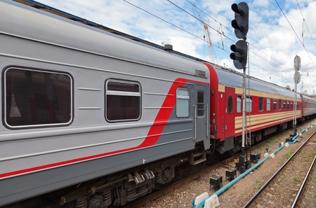 View of the railway track and  passenger train in Russiaのeditorial素材