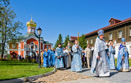 VALDAY, RUSSIA - AUGUST 10:The annual sacred religious procession of Icon of Our Lady of Iver,...