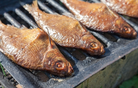 Just smoked fresh fish caught in Russian riverの写真素材