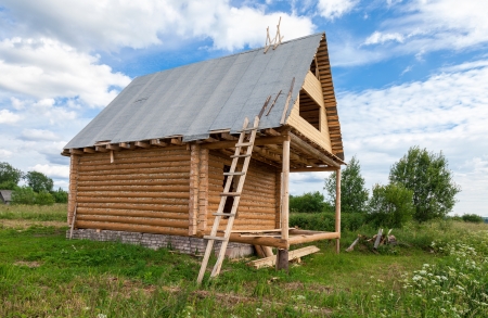 Wooden house under constructionの写真素材
