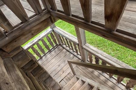 Wooden ladder in old houseの写真素材