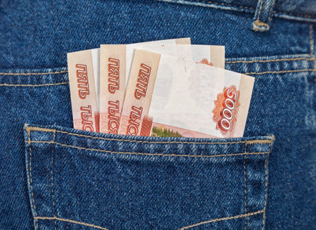 Russian rouble bills in the back jeans pocket