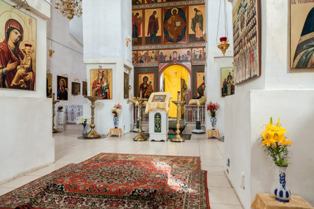 BOROVICHI, RUSSIA - JULY 22: Interior of the Cathedral of the Descent of the Holy Spirit on the...