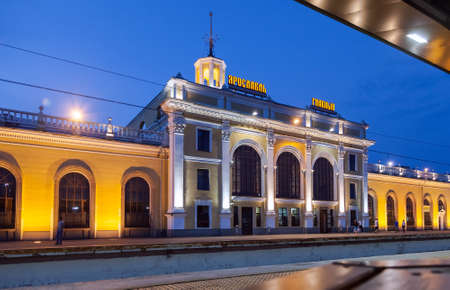 YAROSLAVL, RUSSIA - JUNE 29, 2013: View of Rail Terminal Yaroslavl-Glavniy in evening. The station was built in 1952のeditorial素材